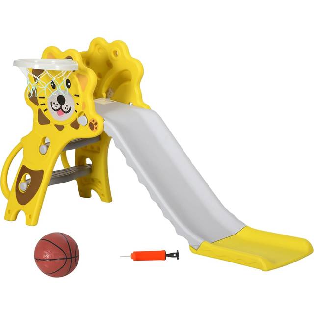 Aiyaplay 2 In 1 Kids Slide For Indoor Use With Basketball Hoop, Yellow