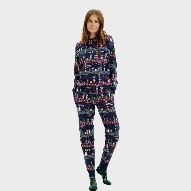 CHRISTMAS SWEATS Vintage Gaming Pyjamas |Marinblå |XS