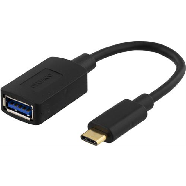 DELTACO USB 3.1 adapter, Gen 1, Typ C hane - Typ A hona, svart