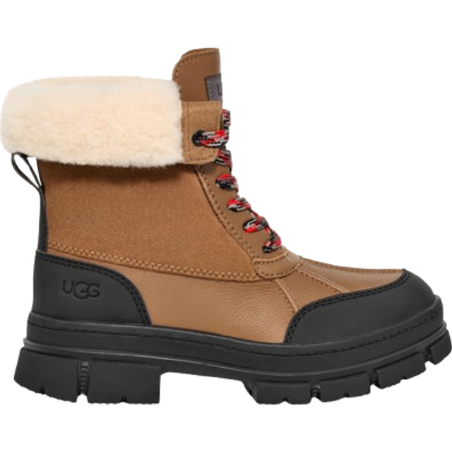 UGG for woman. 1130524 Leather boots W Ashton Addiemarron, black (36), Brown, Flat, 1 to 3 cm, Laces, Casual