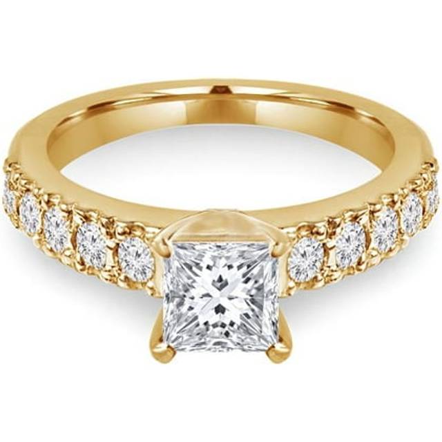 Majesty Diamonds MD240127-4 1.2 CTW Princess Diamond Solitaire with Accents Engagement Ring in 14K Yellow Gold - Size 4