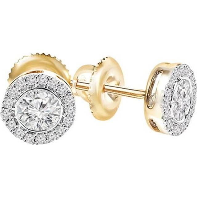 Majesty Diamonds MD240023 0.9 CTW Round Diamond Bezel Set Halo Stud Earrings in 14K Yellow Gold