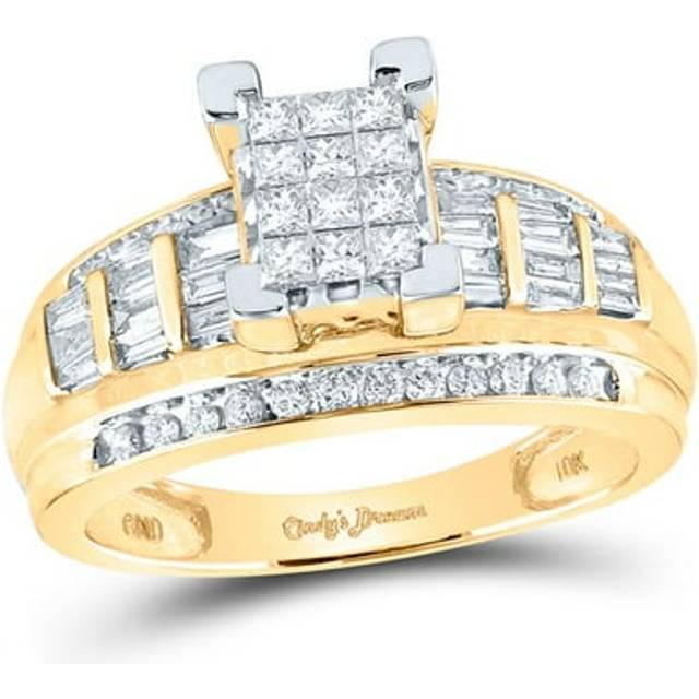 GND 81272 0.87 CTW 10KT Yellow Gold Womens Princess Diamond Cindys Dream Cluster Bridal Wedding Engagement Ring, Size 8