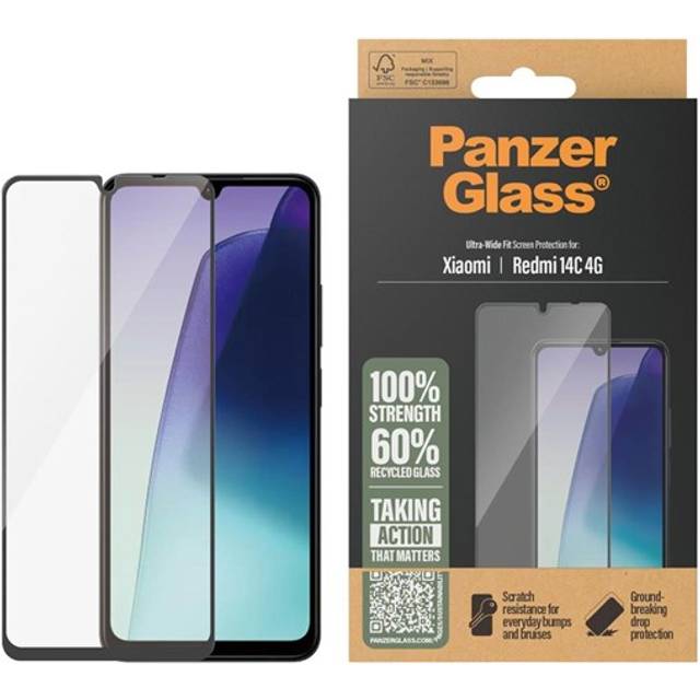 Xiaomi Redmi 14C PanzerGlass Ultra-Wide Fit Skärmskyddsglas - Genomskinlig / Svart Kant
