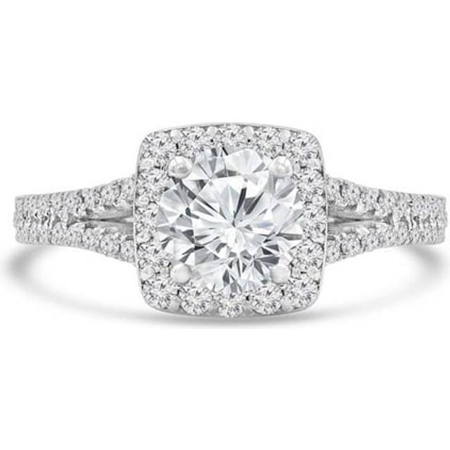 Majesty Diamonds MD240095-5 1.8 CTW Round Diamond Two-Row Split-Shank Cushion Halo Engagement Ring in 18K White Gold - Size 5
