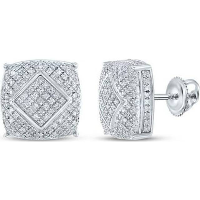 GND 78186 0.5 CTW Sterling Silver Mens Round Diamond Cluster Stud Earrings