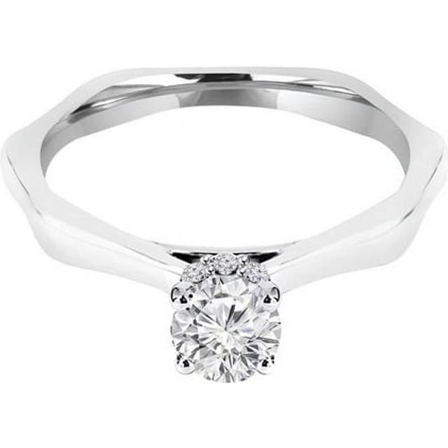 Majesty Diamonds MD240200-P 1.1 CTW Round Lab Created Diamond Tapered Solitaire with Accents Engagement Ring in 14K White Gold - Size 4 to 9