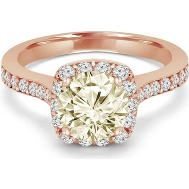 Majesty Diamonds MD240118-9 1.4 CTW Round Champagne Diamond Cathedral Cushion Halo Engagement Ring in 14K Rose Gold - Size 9