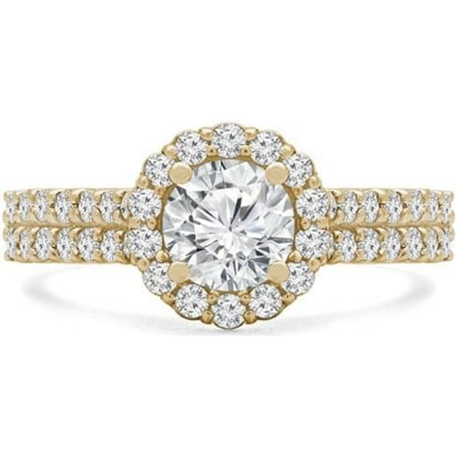 Majesty Diamonds MD240151-8 1.16 CTW Round Diamond Two-Row Floral Halo Engagement Ring with Accents in 14K Yellow Gold - Size 8