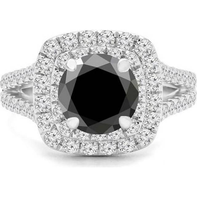Majesty Diamonds MD240144-5.5 2.5 CTW Round Black Diamond Split-Shank Double Cushion Halo Engagement Ring with Accents in 14K White Gold - Size 5.5