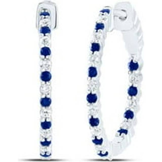 GND 173324 0.5 CTW Diamond CN 0.5 CT Sapphire Natural Gem Hoop Earring