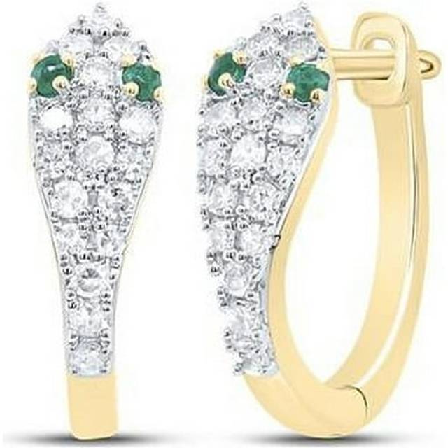 GND 182334 14KT 0.2 CTW Diamond CN 0.03 CT Round Emerald Natural Gem Snake Hoop Earring