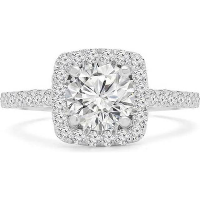 Majesty Diamonds MD240157-4.5 1.13 CTW Round Diamond Cushion Halo Engagement Ring in 14K White Gold - Size 4.5