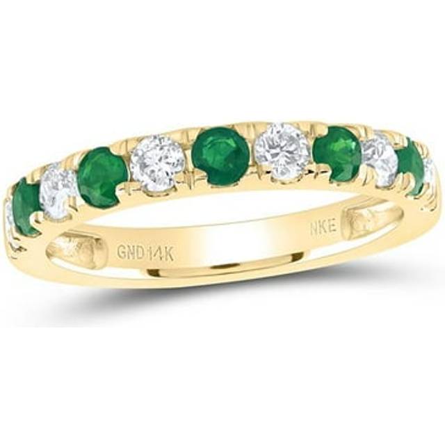 GND 174679 0.5 CTW Diamond NKE 0.37 CT Round Emerald Natural Gem Anniversary Band