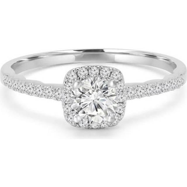Majesty Diamonds MD240219-5 0.5 CTW Round Diamond Cushion Halo Engagement Ring in 14K White Gold - Size 5