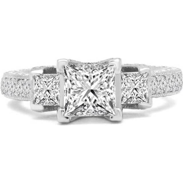 Majesty Diamonds MD240123-7.5 2 CTW Princess Diamond Vintage Three-Stone Engagement Ring in 14K White Gold - Size 7.5