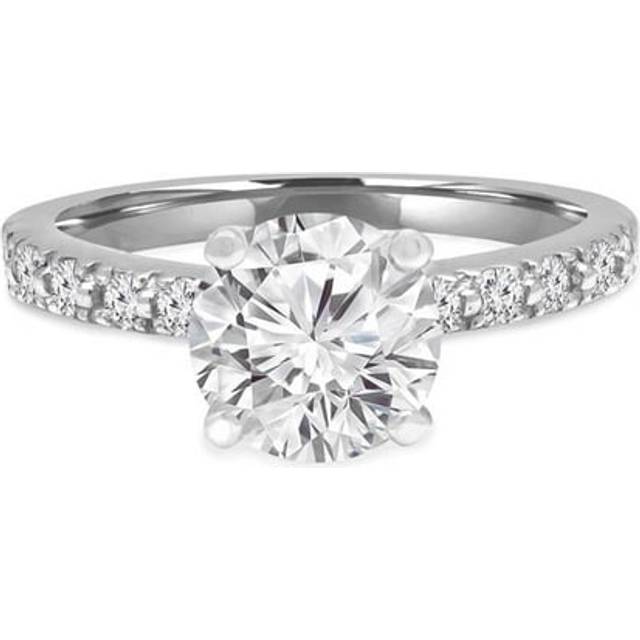 Majesty Diamonds MD240119-6.5 0.88 CTW Round Diamond Solitaire with Accents Engagement Ring in 14K White Gold - Size 6.5