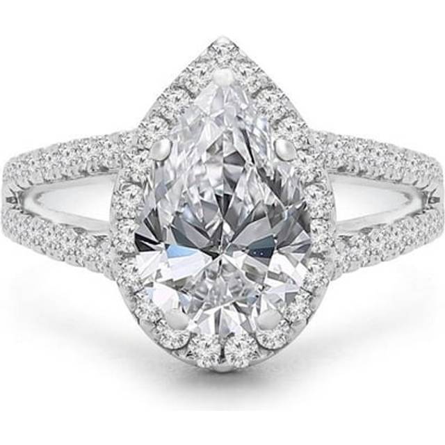 Majesty Diamonds MD240078-6 2.4 CTW Pear Diamond Split-Shank Pear Halo Engagement Ring with Accents in 14K White Gold - Size 6