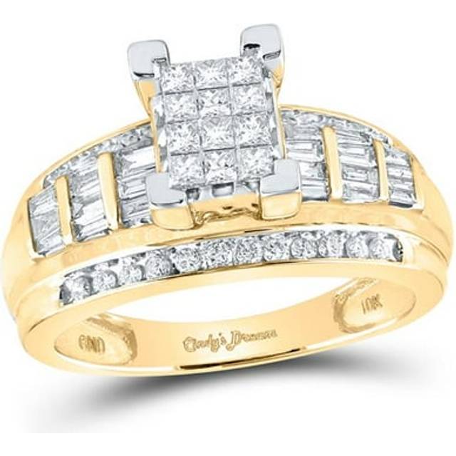 GND 78922 0.87 CTW 10KT Yellow Gold Womens Princess Diamond Cindys Dream Cluster Bridal Wedding Engagement Ring, Size 7