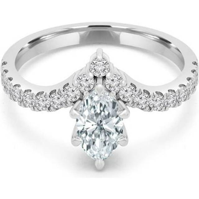 Majesty Diamonds MD240155-3.5 0.75 CTW Marquise Diamond Tiara Solitaire with Accents Engagement Ring in 14K White Gold - Size 3.5