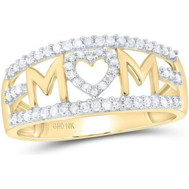 GND 125026 10KT Yellow Gold Round Diamond Mom Mother Heart Band Ring for Womens - 0.25 CTTW - Size 7