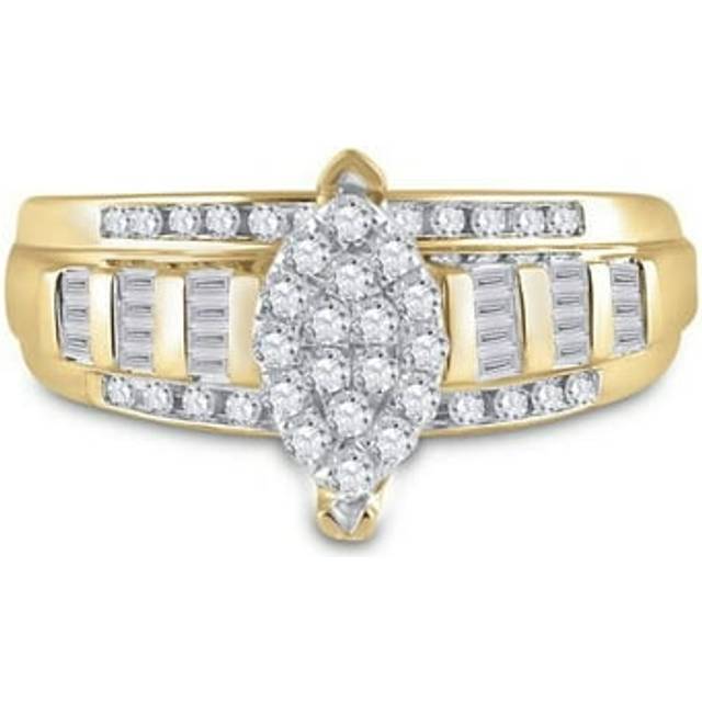GND 113064 0.5 CTW 10KT Yellow Gold Womens Round Diamond Oval Cluster Bridal Wedding Engagement Ring, Size 7