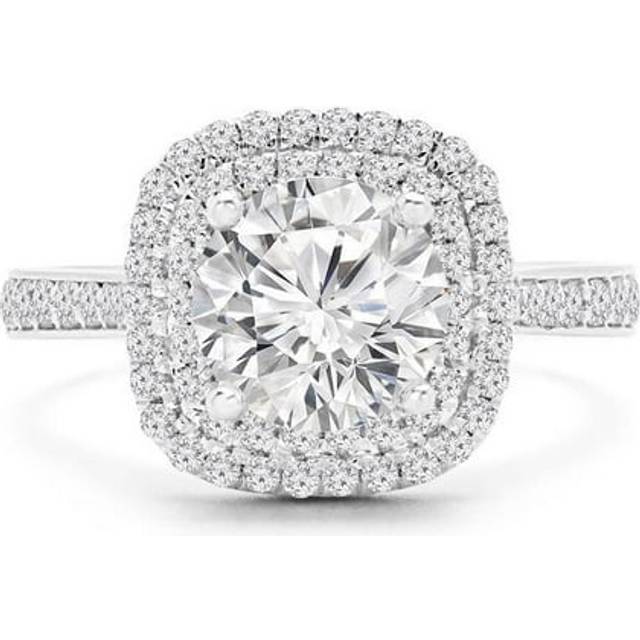 Majesty Diamonds MD240215-9 0.9 CTW Round Diamond Double Cushion Halo Engagement Ring in 14K White Gold - Size 9