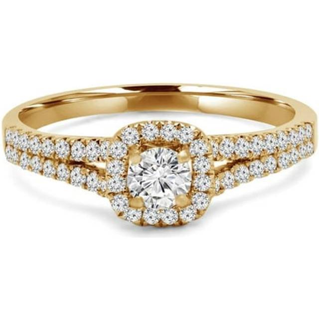Majesty Diamonds MD240087-3.5 0.6 CTW Round Diamond Split-Shank Cushion Halo Engagement Ring with Accents in 14K Yellow Gold - Size 3.5