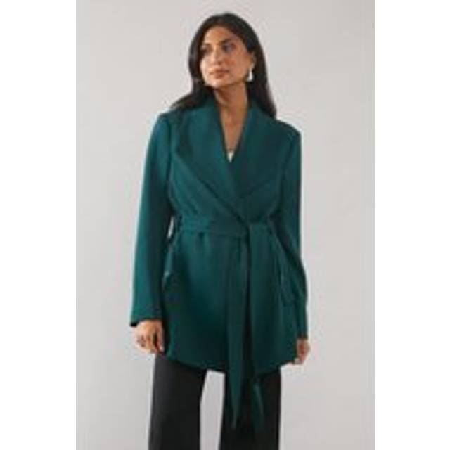 Womens Smart Short Belted Wrap Coat - Forest - 14
