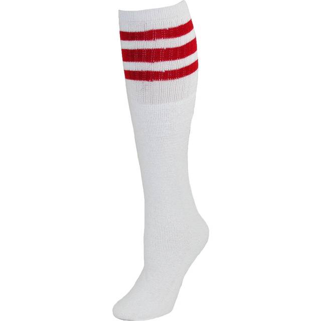 CTM Striped Top Ribbed Tube Socks (4 Pair Pack) - Red one size (one size)