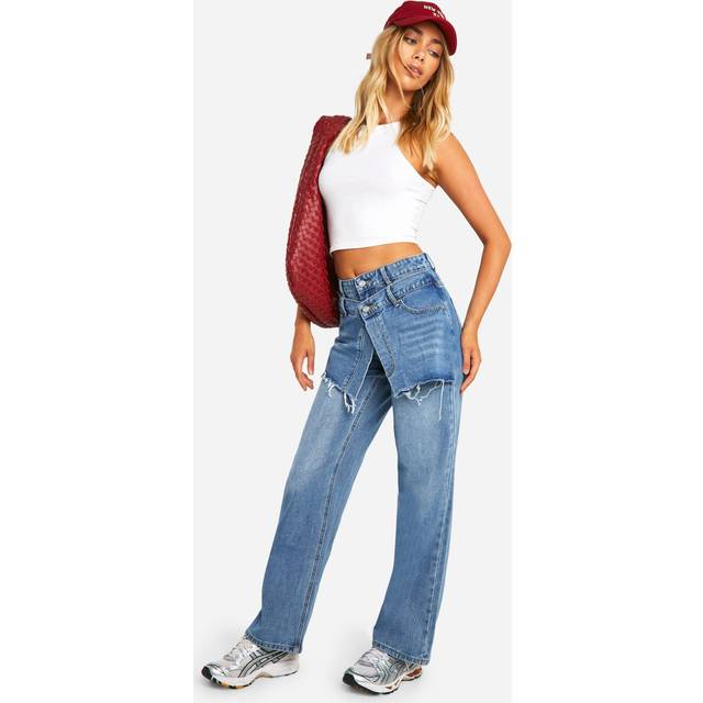 Womens 2 In 1 Skirt Overlay Detail Washed Indigo Denim Jeans - Grey - 16