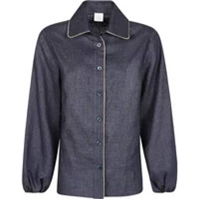 Eleventy, Blusar & Skjortor , Dam, XS, Linne, Linneskjorta med passpoaler - blue (XS)
