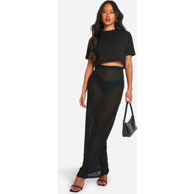Womens Waffle Textured Maxi Skirt - Black - 14, Black