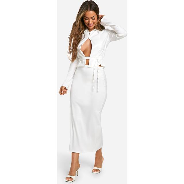 Womens Bengaline Fitted Split Back Hem Maxi Skirt - White - 12