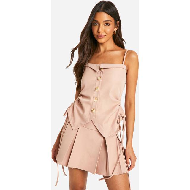 Womens Pleated Micro Mini Skirt - Beige - 16