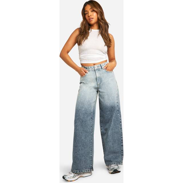 Womens Petite Basics High Waisted Super Wide Leg Jeans - Blue - 6, Blue