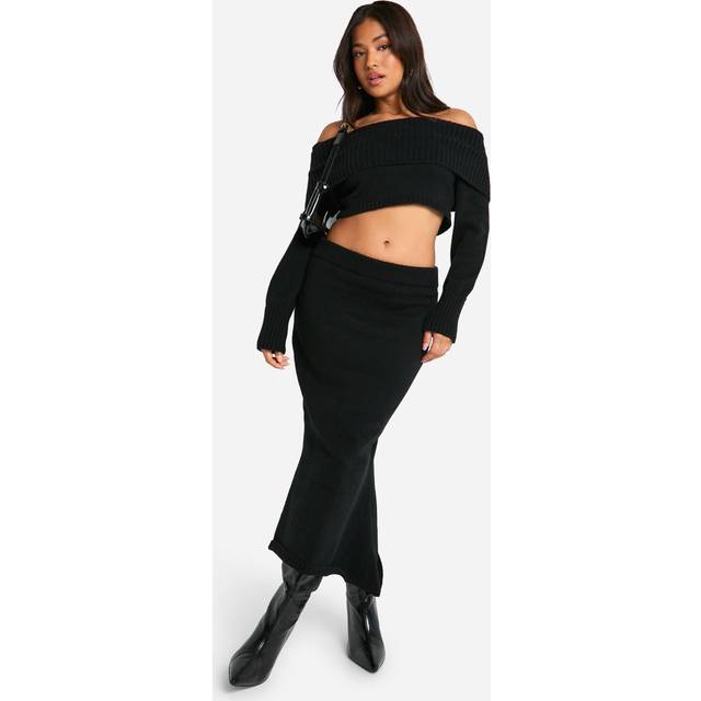 Womens Petite Fishtail Knitted Midaxi Skirt - Black - S, Black