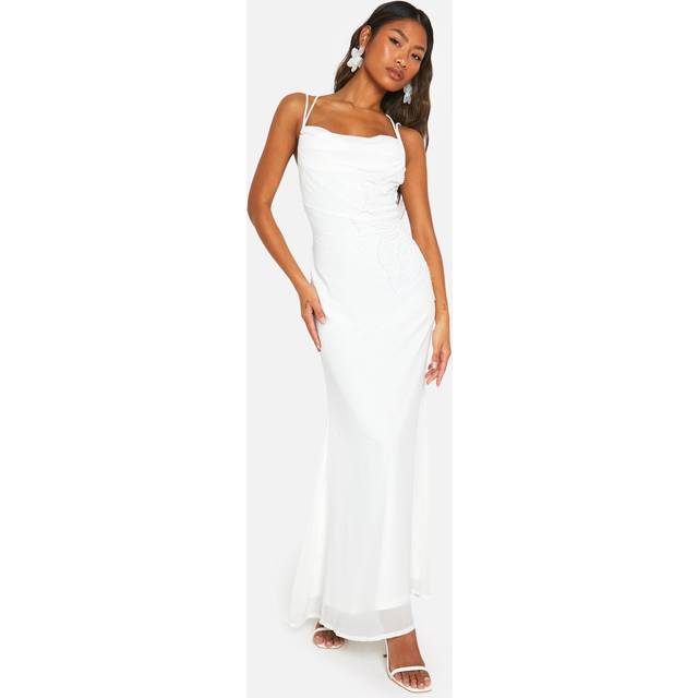 Womens Embellished Sequin Floral Cowl Maxi Dress - White - 8, White