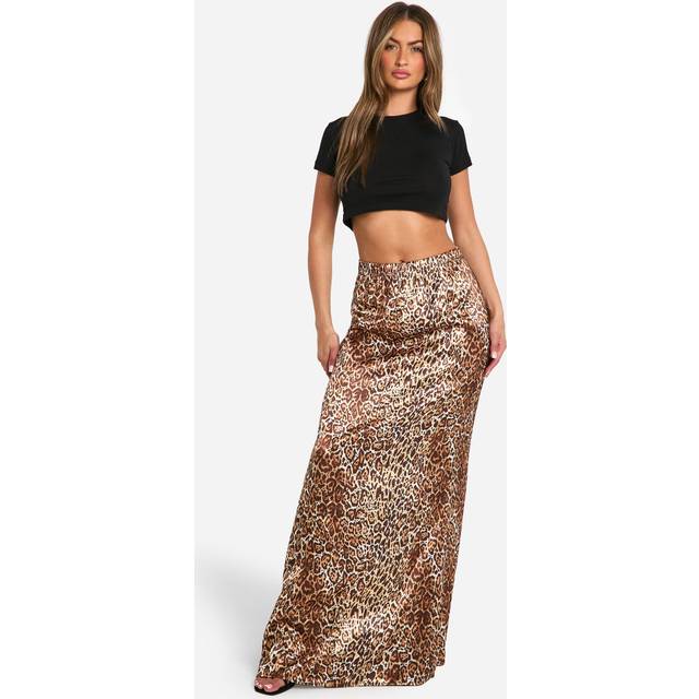 Womens Washed Leopard Print Satin Maxi Skirt - 14
