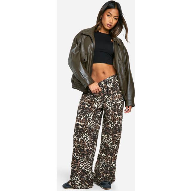 Womens Leopard Print Elasticated Waist Wide Leg Jeans - Multi - 8