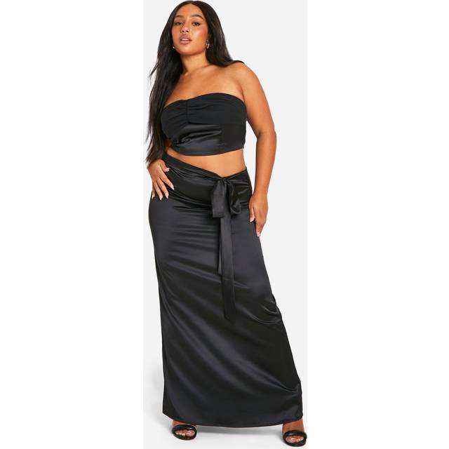 Womens Plus Satin Maxi Skirt - Black - 28, Black
