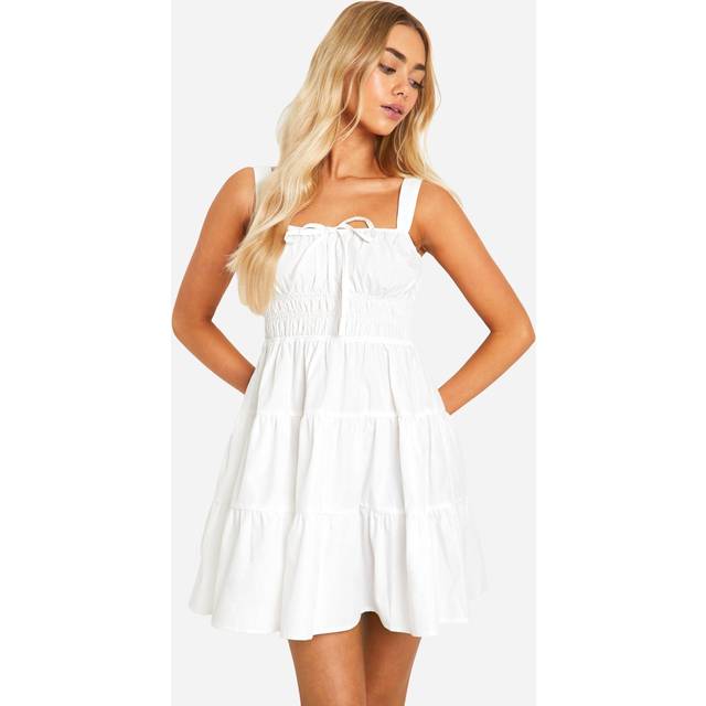 Womens Tiered Smock Mini Dress - White - 18