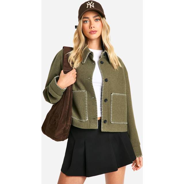 Womens Contrast Stitch Trucker Jacket - Green - 14, Green
