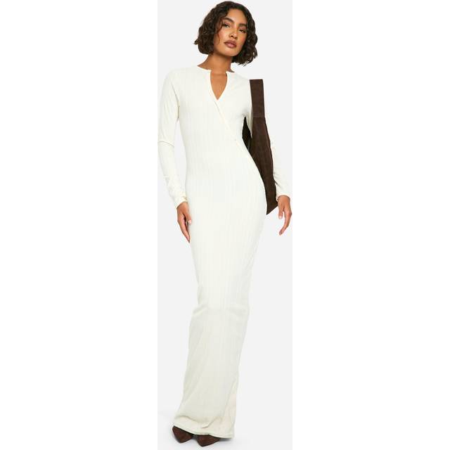 Womens Tall Brushed Rib Button Down Maxi Dress - White - 8, White