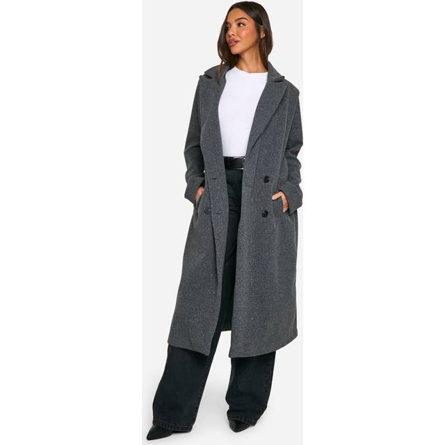 Womens Oversized Shoulder Pad Wool Look Coat - Grey - 14, Grey