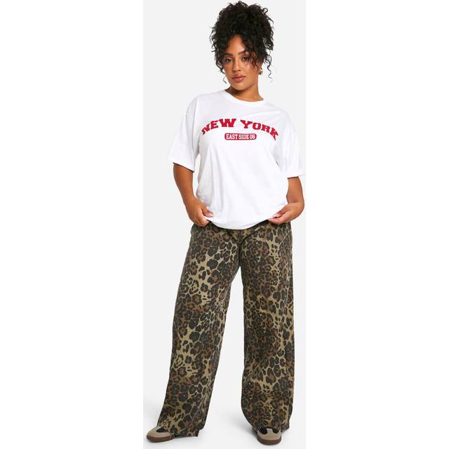 Womens Plus Leopard Print Denim Wide Leg Jean - Brown - 20
