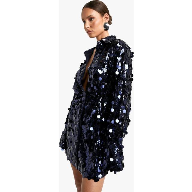 Womens Disc Sequin Shirt Dress - Navy - 8