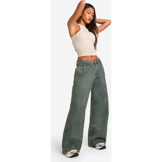 Womens Pleat Front Tapered Jeans - Vintage Blue - 14