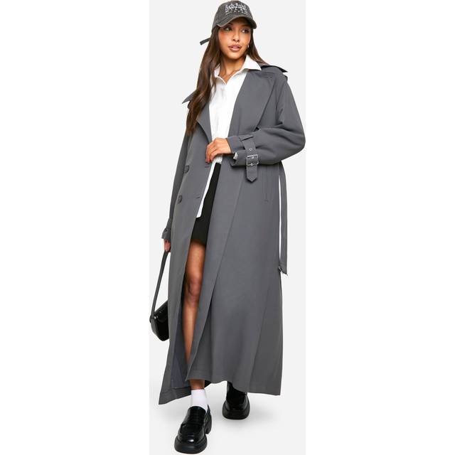 Womens Oversized Double Breast Trench Coat - Charcoal - 10