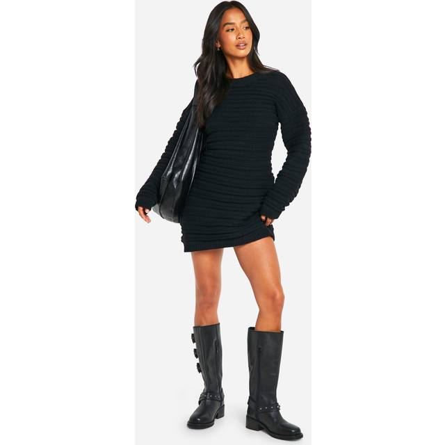 Womens Petite Open Back Knitted Jumper Dress - Black - S, Black
